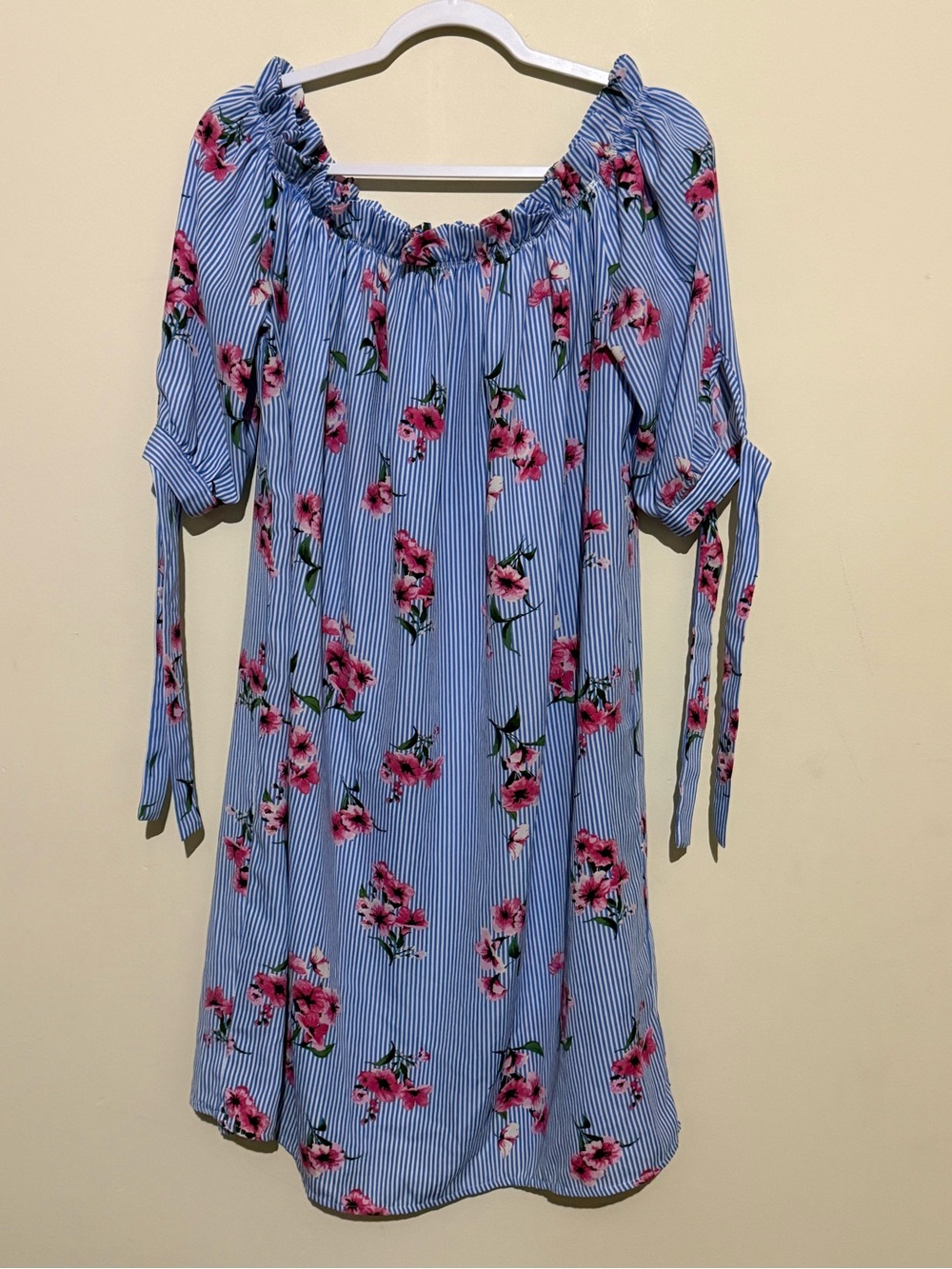 Love J Blue Striped Off-Shoulder Floral Blouse